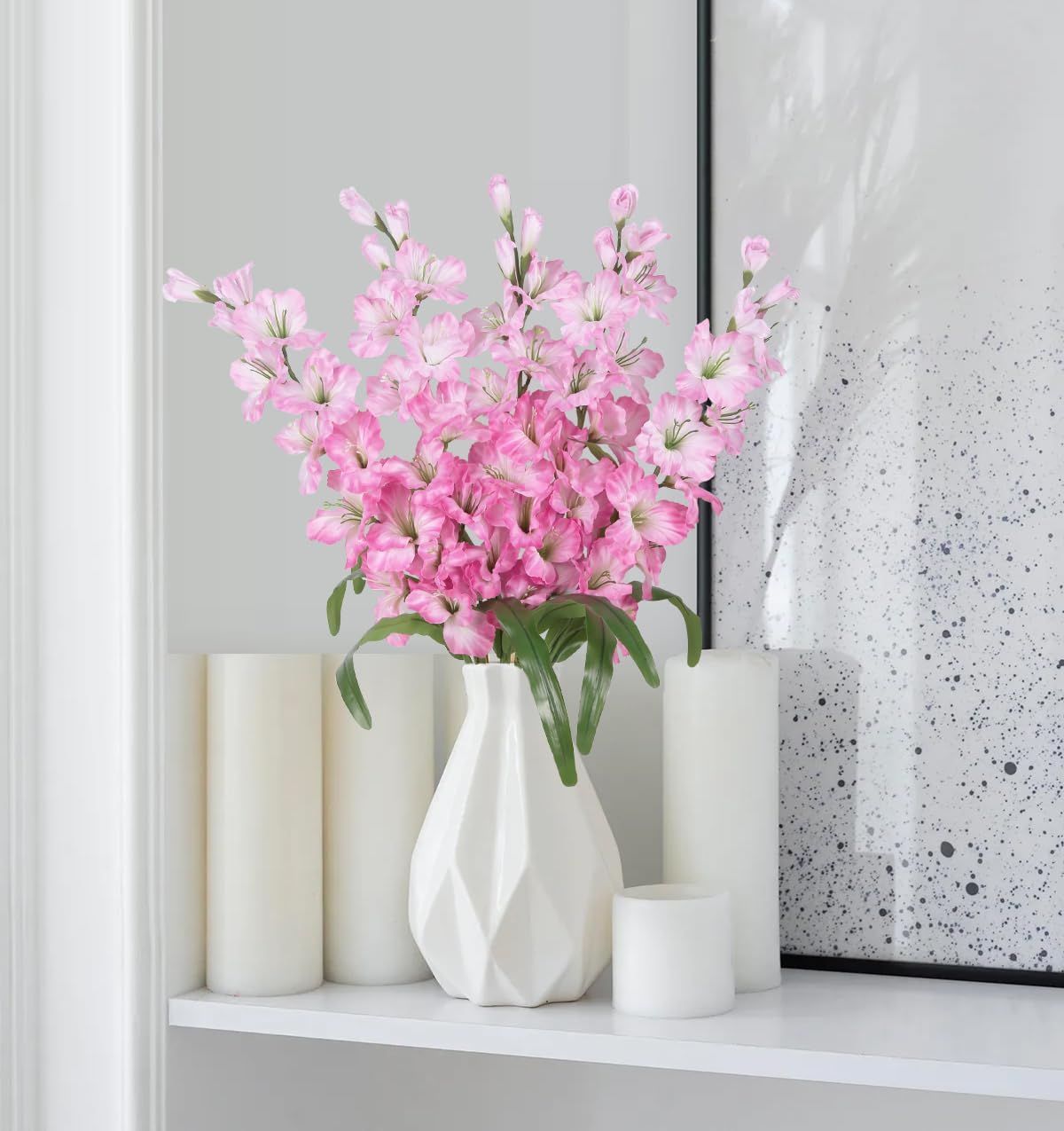 IPOPU Fake Flowers Pink Gladiolus Artificial Flowers 5PCS Silk Gladiolus with Long Stem 33" Light Pink Artificial Flowers for Wedding Home Party Table Floral Arrangement (Light Pink) - Image 2