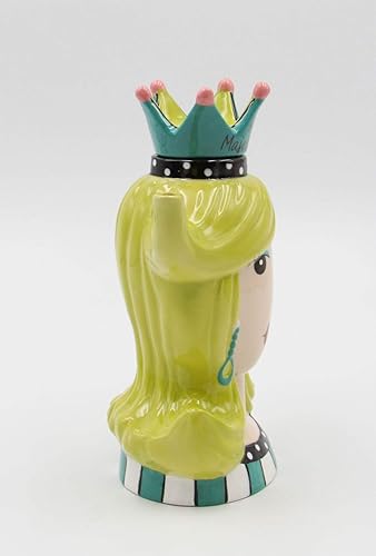 Miniatura 3 de Dollymama de porcelana fina "Her Majest-tea" Señora de pelo verde con corona tetera, 8-3/8" H
