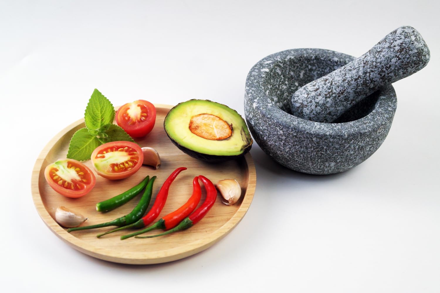 Juego de molcajete de piedra natural de 12,7 cm, capacidad de 1,5 tazas: 12,5 cm, mortero y mortero de granito para guacamole, molinillo para especias, condimentos, hierbas, especias, ajo, cocina,