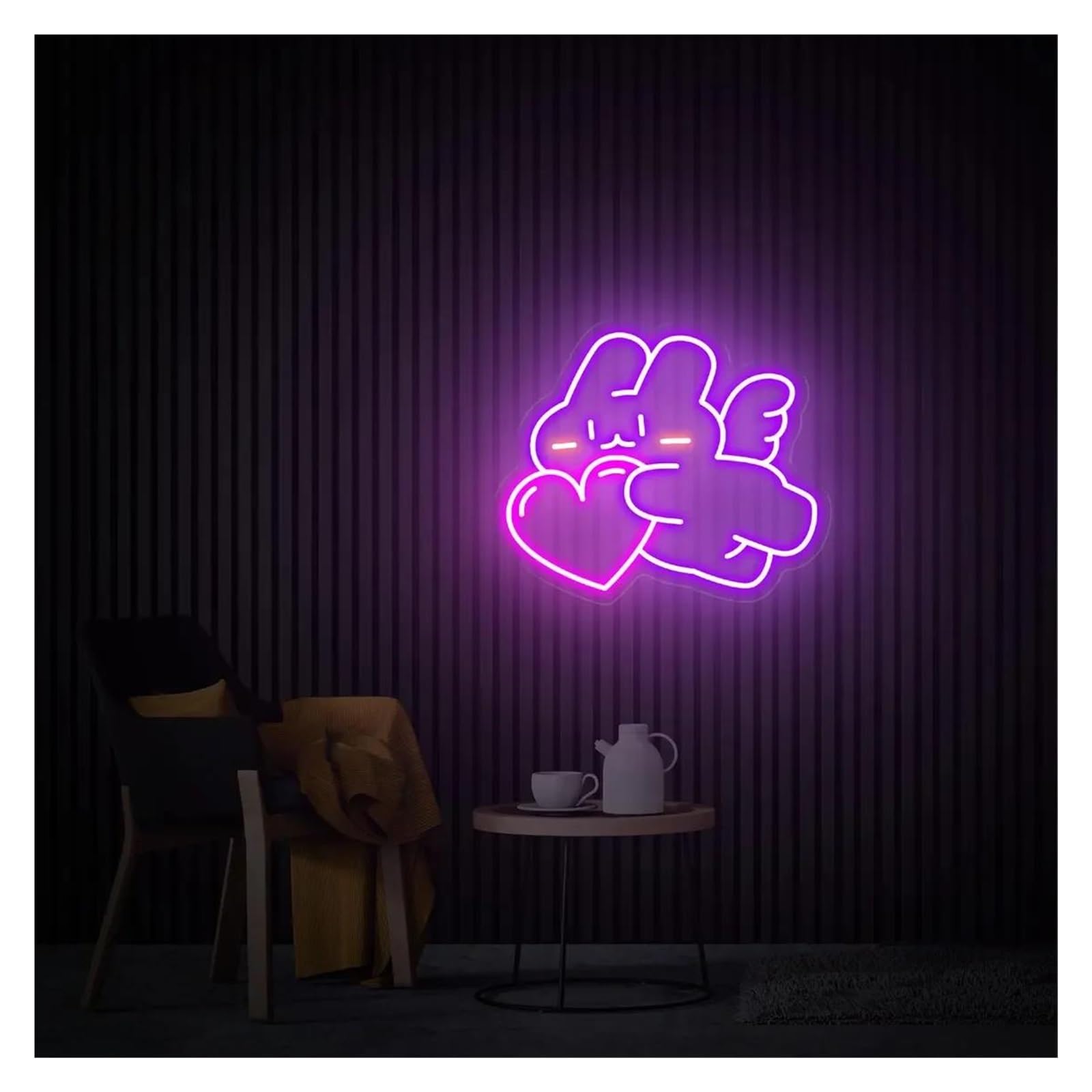 LEMST Signs Lamp Bunny Angel with Heart Neon Sign, Cute Rabbit Neon Sign, Bedroom Decor, Neon Wall Art 38cm/43cm(F,43cm)