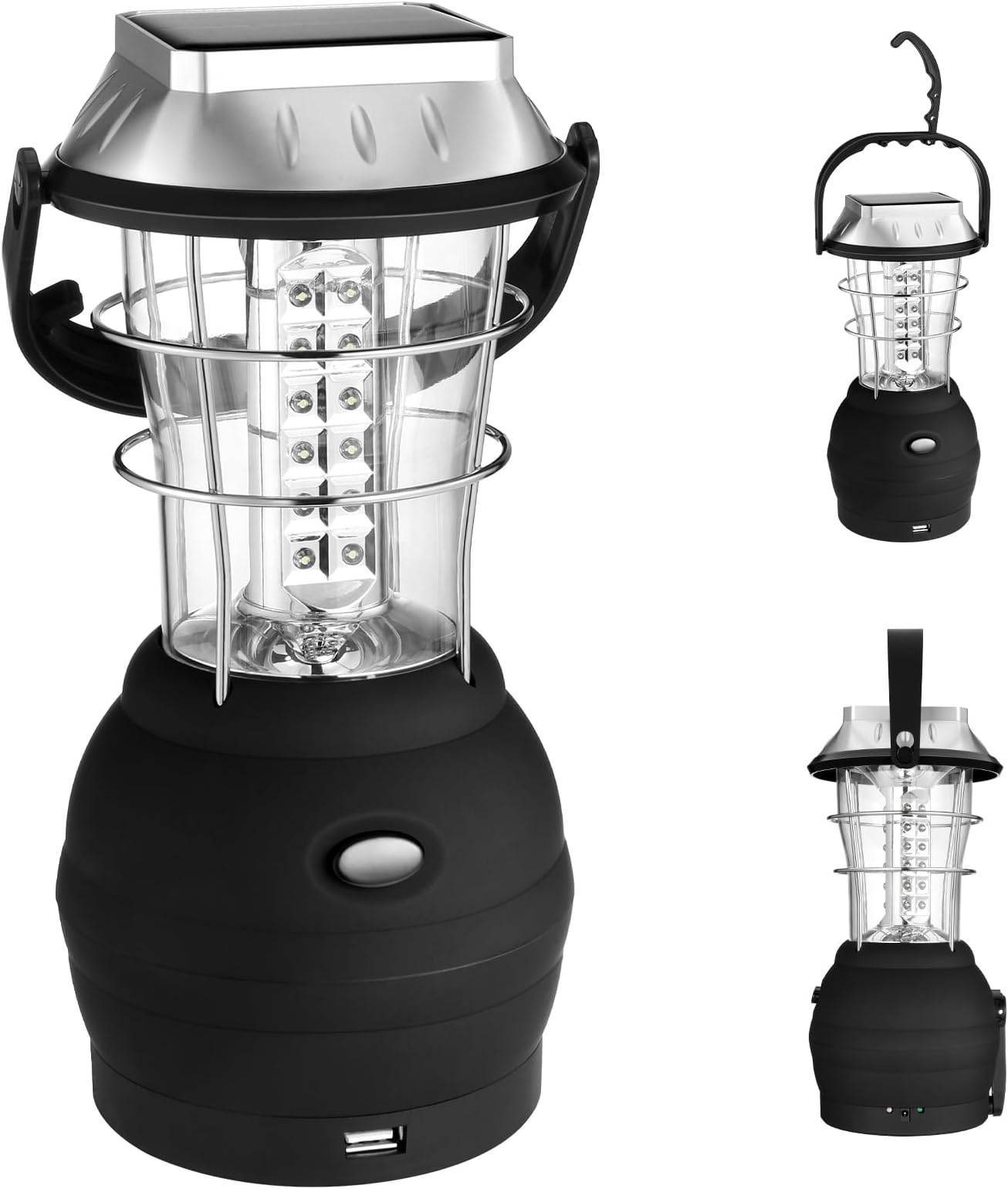 Odoland Solar Camping Light, LED Lantern, 5 Charging Modes with Crank Dynamo, Solar Panel, USB