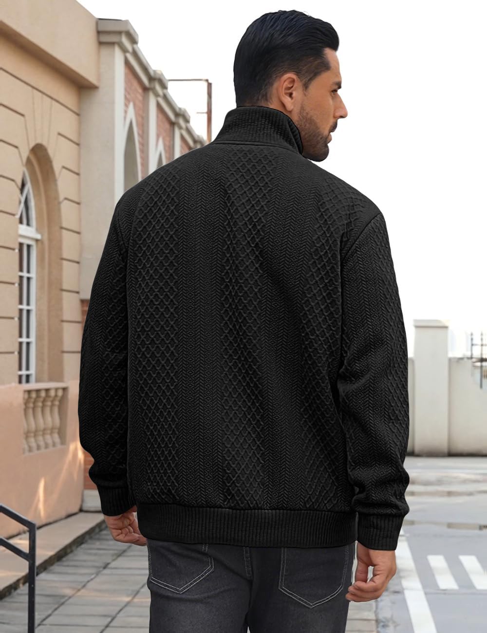 Men's Quarter Zip Sweatshirt Pullover Sweater Casual Long Sleeve Stand Collar Quarter Sweaters - Image 3