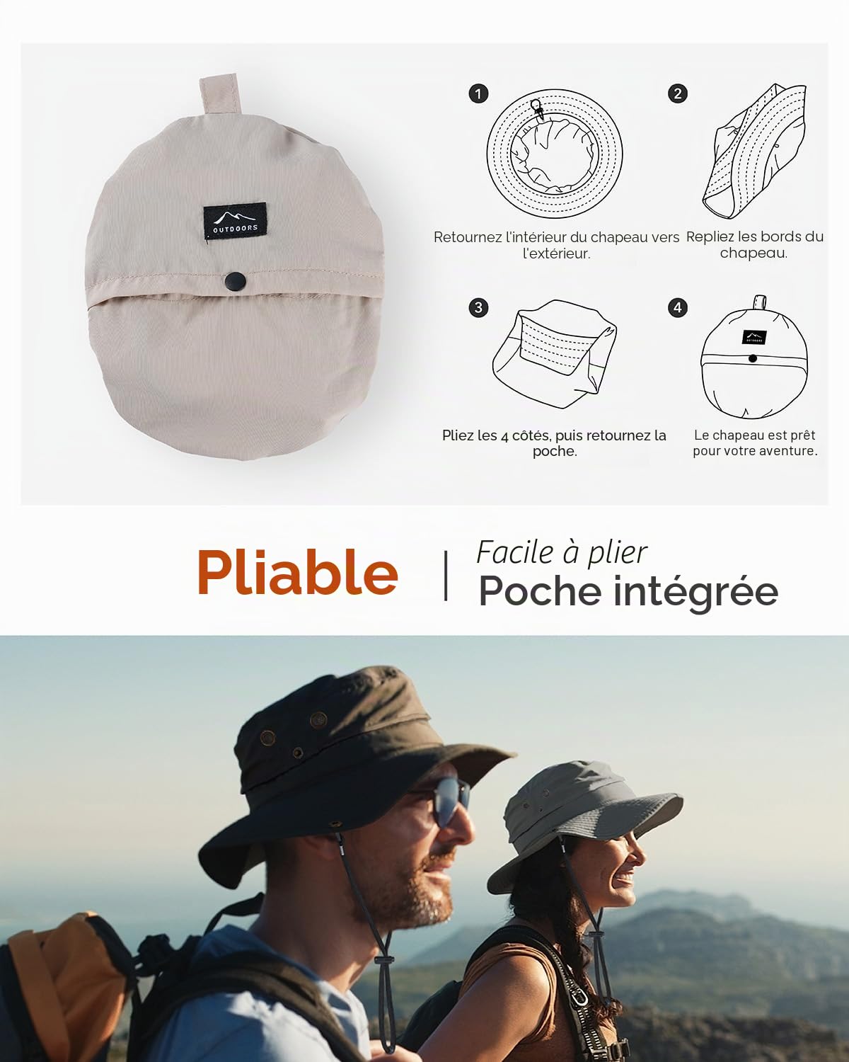Hat Hut Chapeau de pluie étanche pour homme, UPF50+, large bord, pliable, toutes saisons, randonnée, pêche