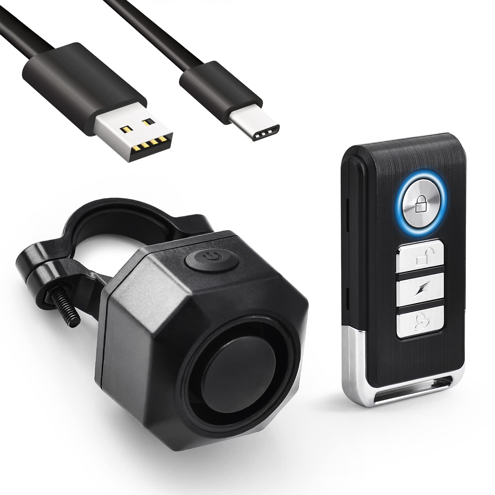 NineLeaf Anti-Theft Bicycle Alarm with Holder, USB C Rechargeable 110 dB Burglar Vibration Motorcycle Alarm Security System Waterproof Bicycle Mobility Scooter Alarm with Remote Control