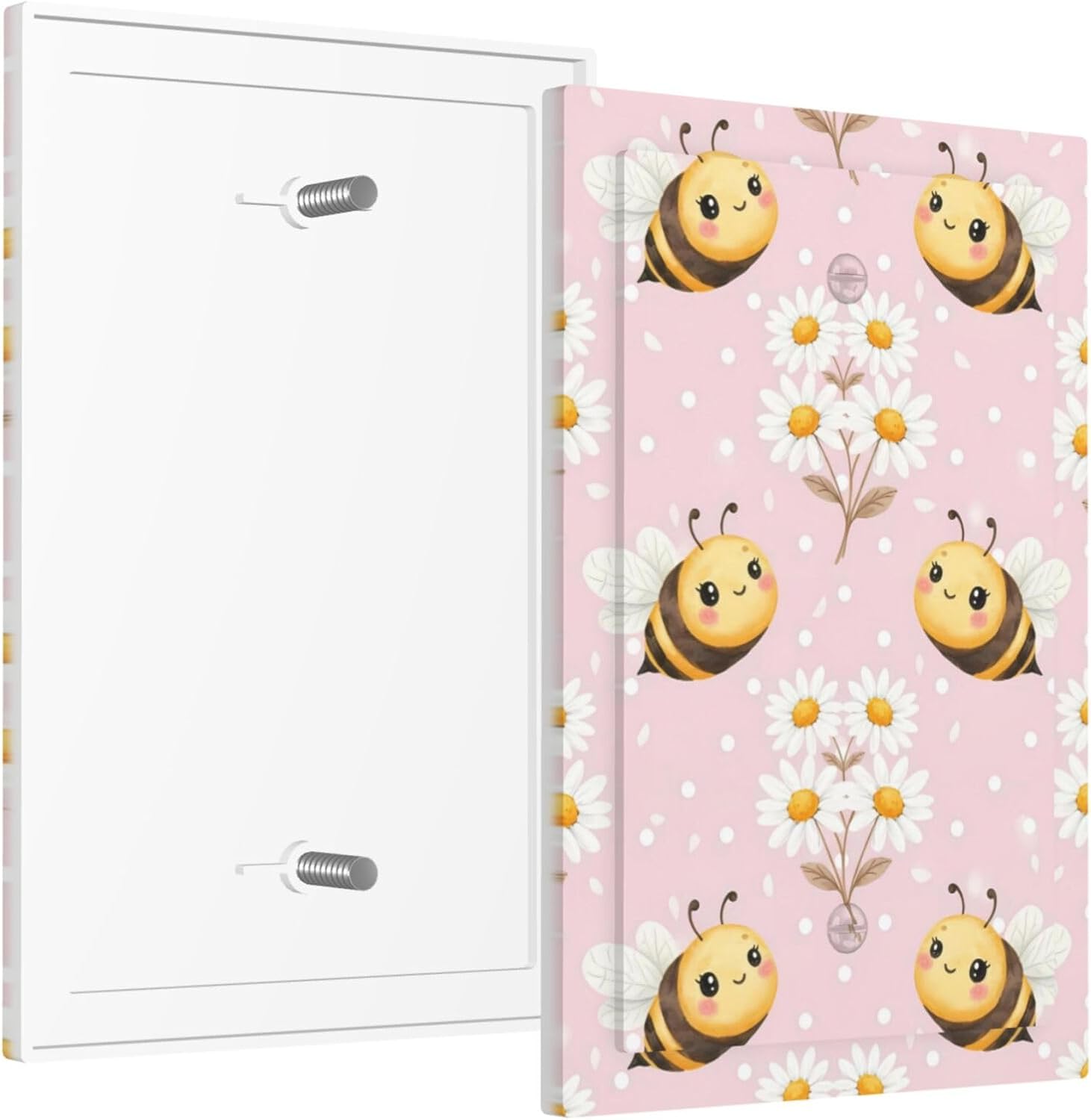 Light Switch Cover Watercolor Cute Bees White Daisy Pink Decorative Switch Plates 1 Gang Blank No Device Outlet Covers Electrical Wall Plates For Bathroom Bedroom Decor