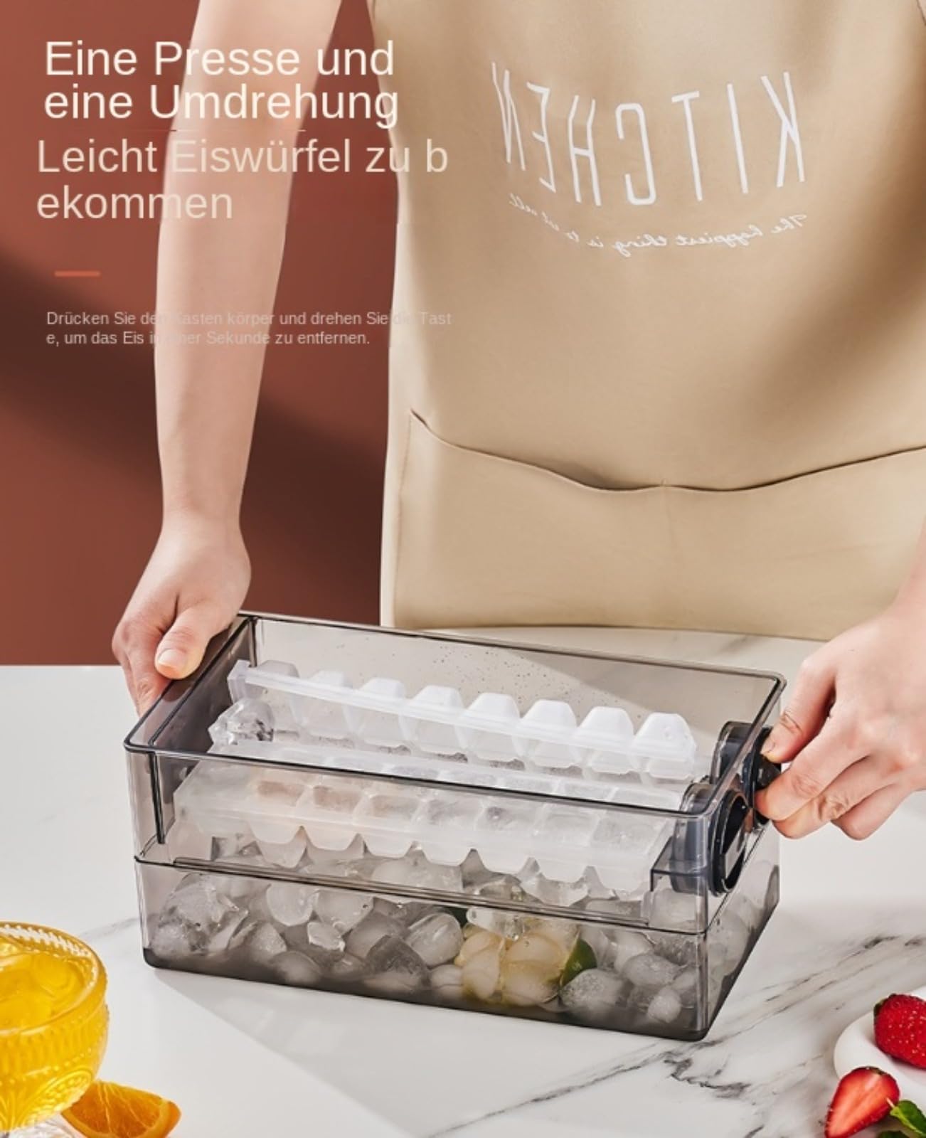 Eiswürfelbehälter Mit Deckel Und Behälter,Wiederverwendbare Eiswürfelform,Behälter Eiswürfelschale Gefrierschrank Eiswürfelbereiter,Für Liebhaber von Eisgetränken
