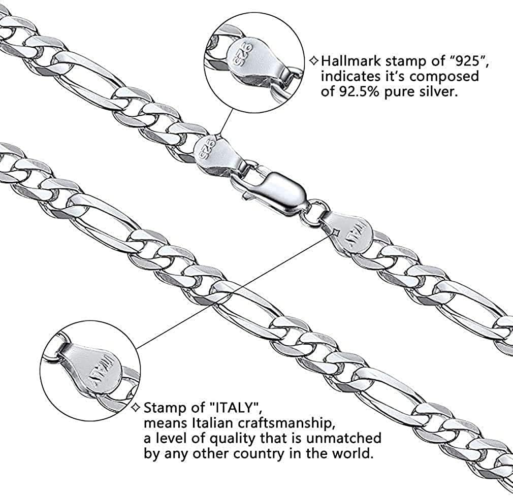 Savlano 925 Sterling Silver Solid Italian Figaro, Rope,Herringbone, Curb, Ball Bead, Snake, Mariner Chain Anklet for Women, Comes in 0.8mm - 5mm With Gift Box