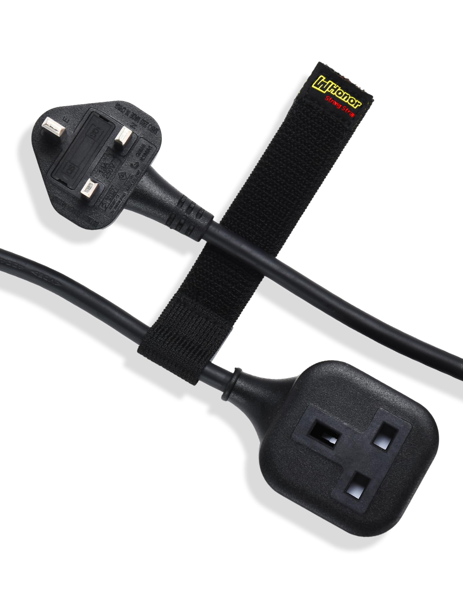 WHonor Extension Lead 15m, 1 Way Extension Cord with UK 3 Pin Plug Power Strip, Tough and Fireproof Single Extension Socket for Home&Office (15m, black)