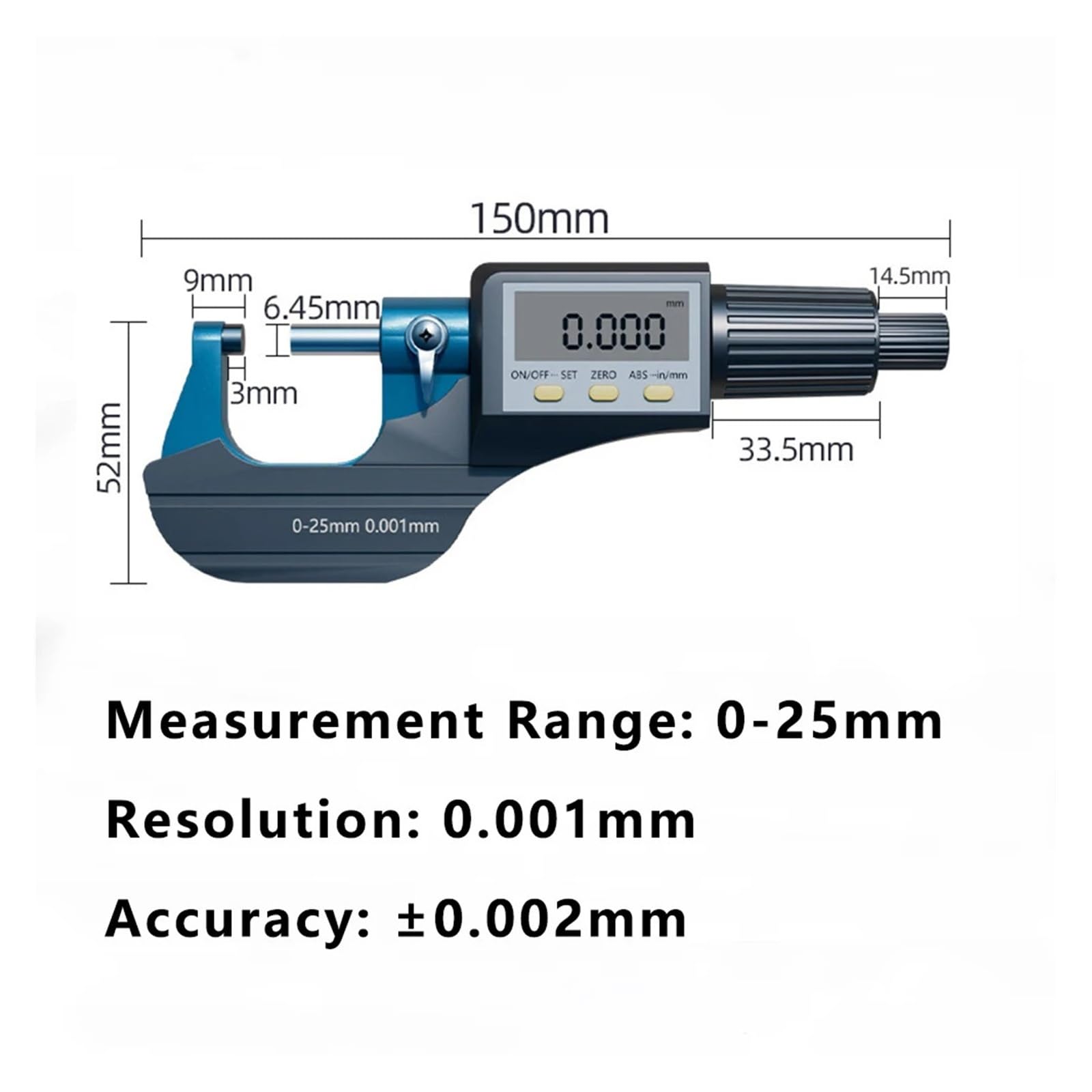 0-25/25-50/50-75/100mm Cyfrowy mikrometr zewnętrzny Elektroniczny mikrometr 0,001 mm Suwmiarka cyfrowa Dokładne odczyty(0-25mm)