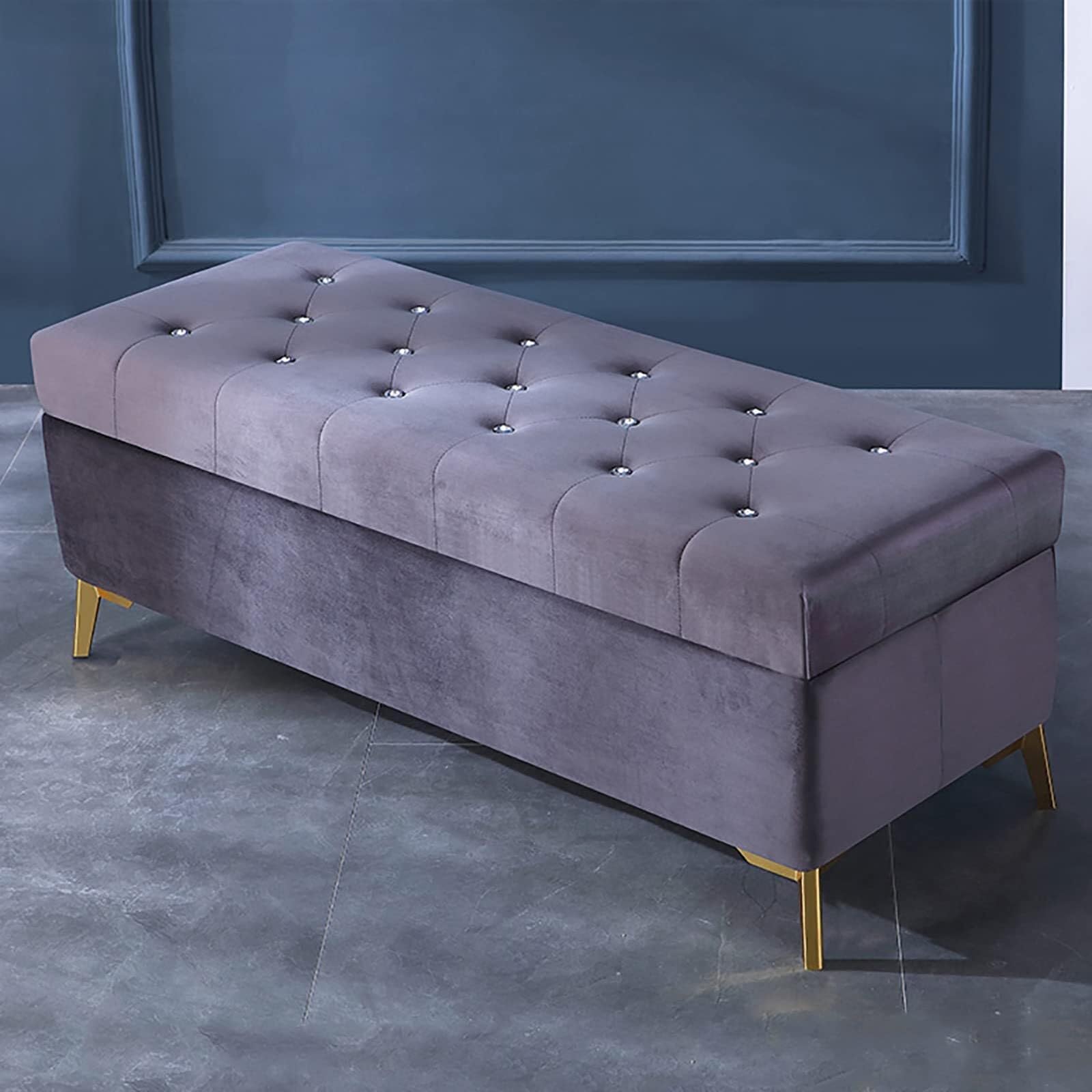 FCXWEVR Modern Velvet Upholstered Sto Ottoman with Crystal Buttons Footrest and Bench for Bedroom Entryway Shoe Sto Chic Pouf Seat