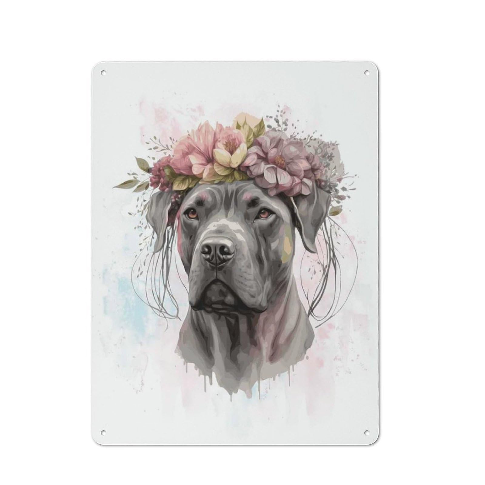 Junmoney Style-13 Tin Sign 40X30cm With Floral Cane Corso Painting For Workshop Wall, Vintage Decor, Gift For Workshop Decor Fans During The Christmas Season