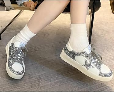 Amazon.com | Y YUNSOXIAOF Women's Glitter Silver Star Sneakers