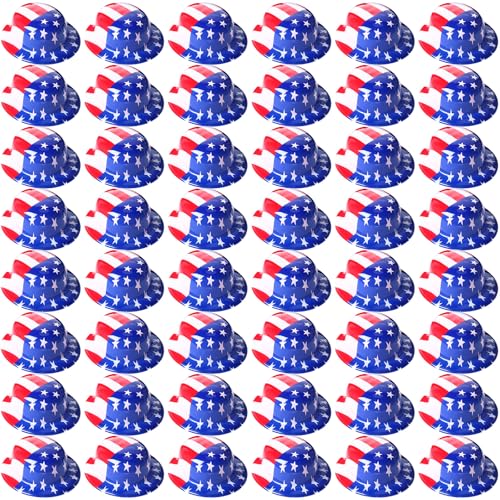 Image of Shyyween American Flag Plastic Hats Patriotic 4th of July USA Party Accessories Red White and Blue Hats for Independence Day