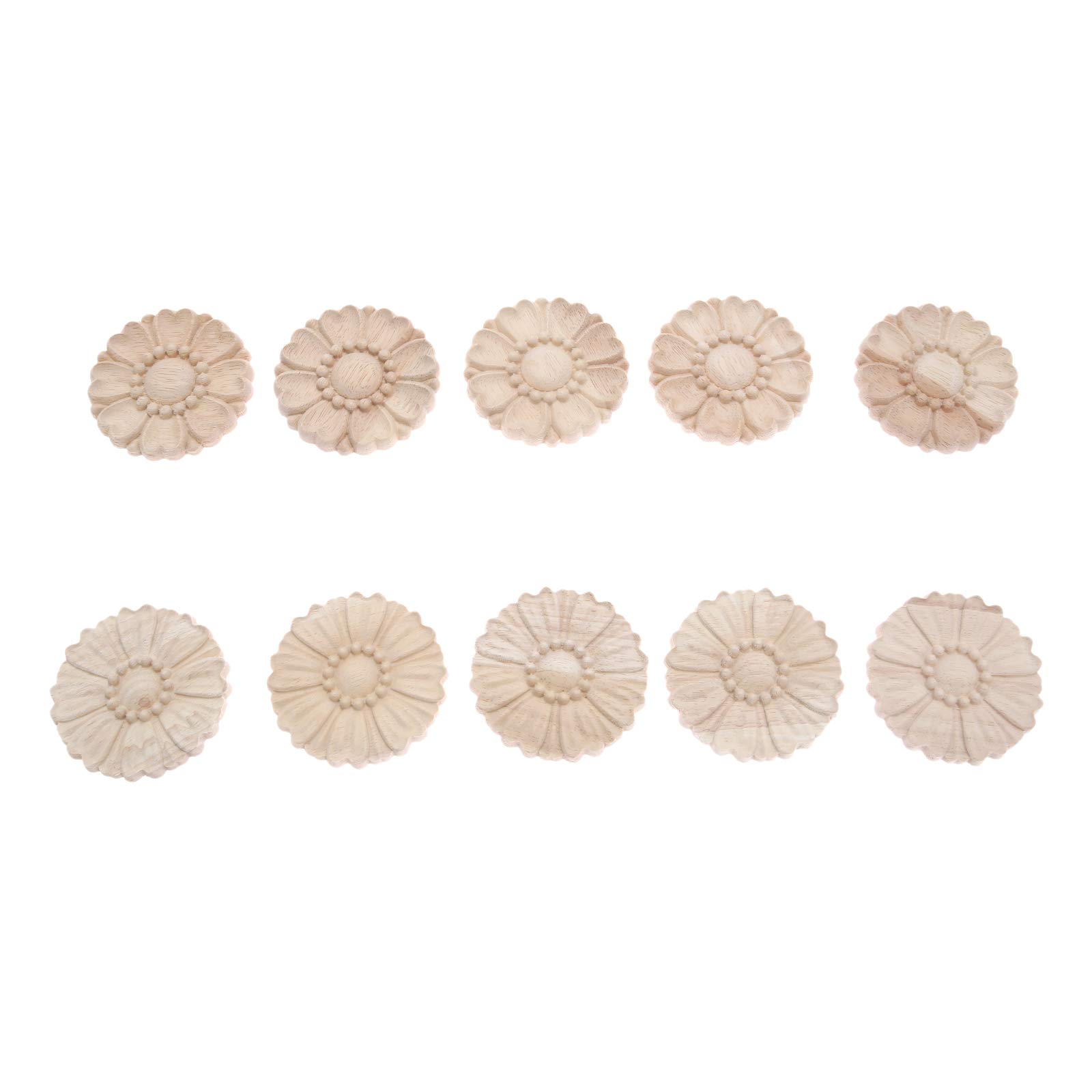 MUXSAM 5Pcs Wood-Carved Mouldings Hand Made Flower Pattern Round Applique Unpainted Fine Clear Frame Onlay Wall Furniture Cabinet Decoration 8cm