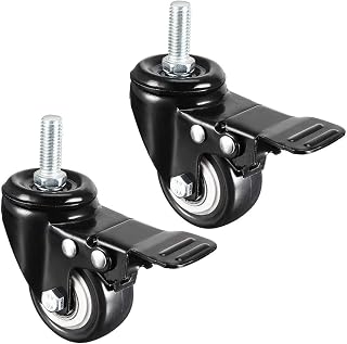 MroMax 8 Ruote Girevoli Per Mobili Con Stelo Filettato - Diametro 40 Mm, Freno, Capacità 15 Kg Cad, Lega Nera