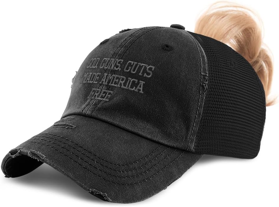 Speedy Pros Ponytail Cap Women's Baseball Cap Embroidered God Guns Guts Made America Free Embroidery Cotton