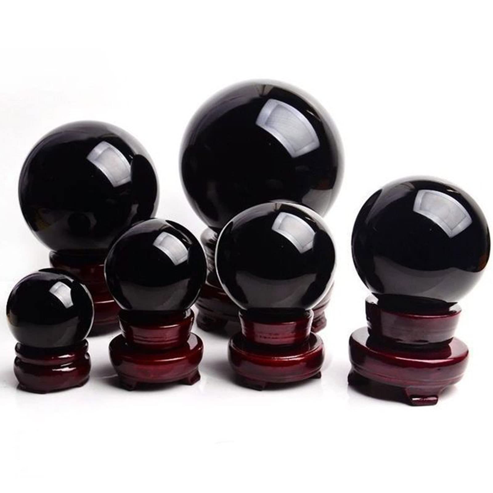 Amazon.co.jp: 木製スタンド付き黒曜石水晶玉 占い球 ホームオフィスの