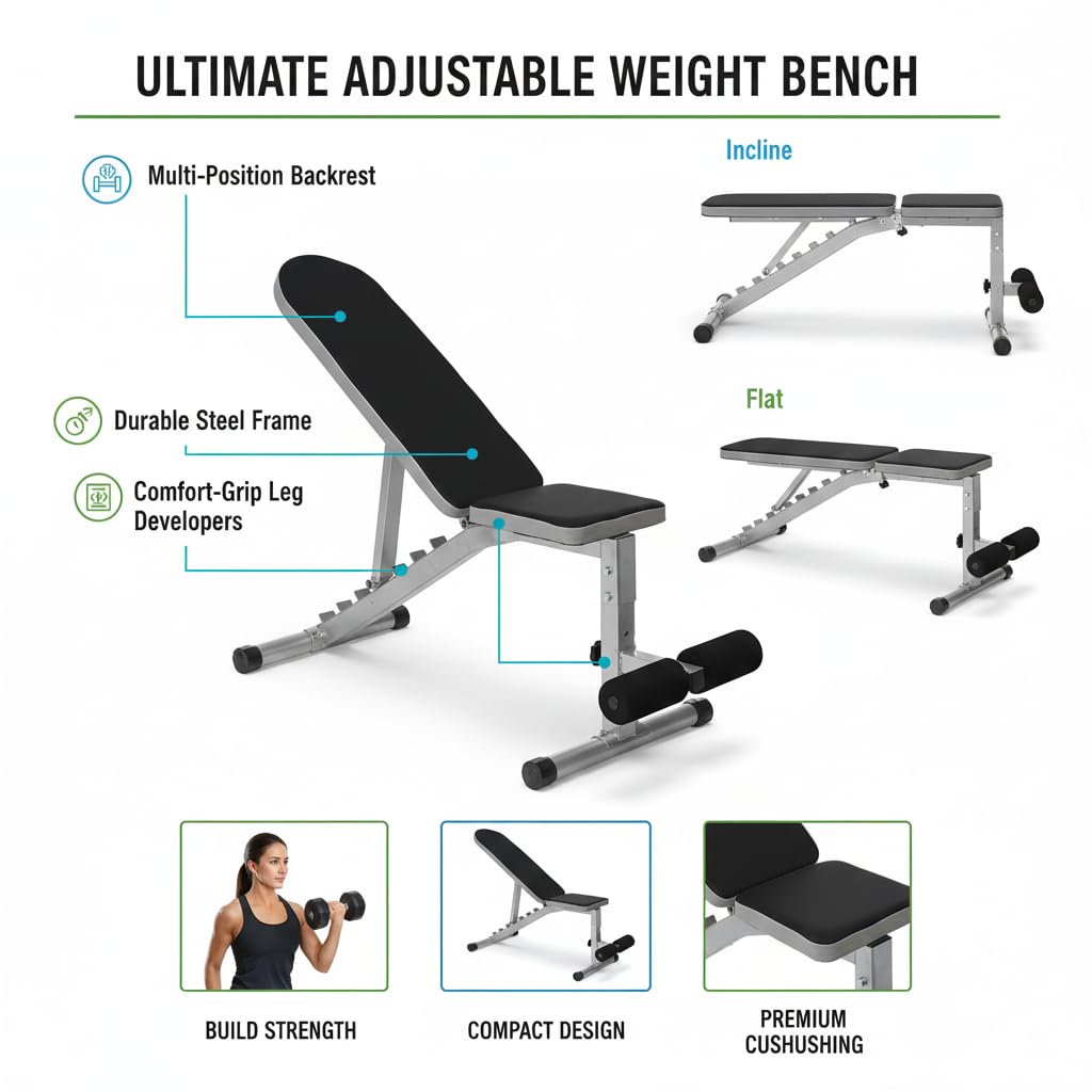 IBS Professional Multi-Position Adjustable Incline Decline Weight Bench with Leg Support