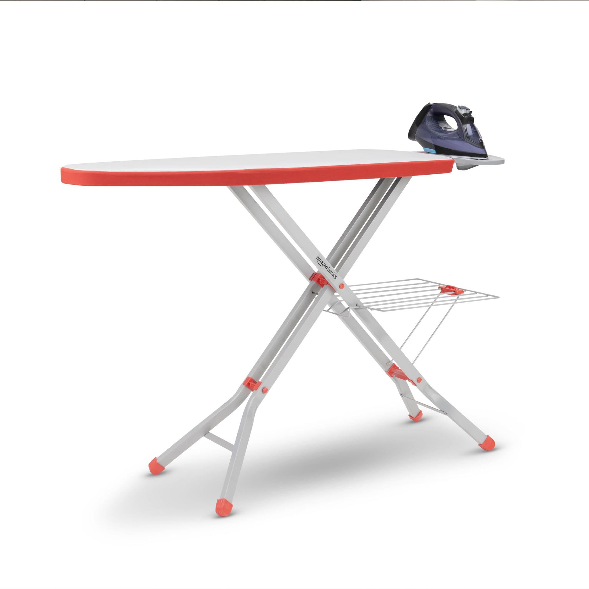 Amazon Basics X-Large Foldable & Adjustable Ironing Board for Home with Aluminised Ironing Surface (Silver & Red) (133X40X92 cm)