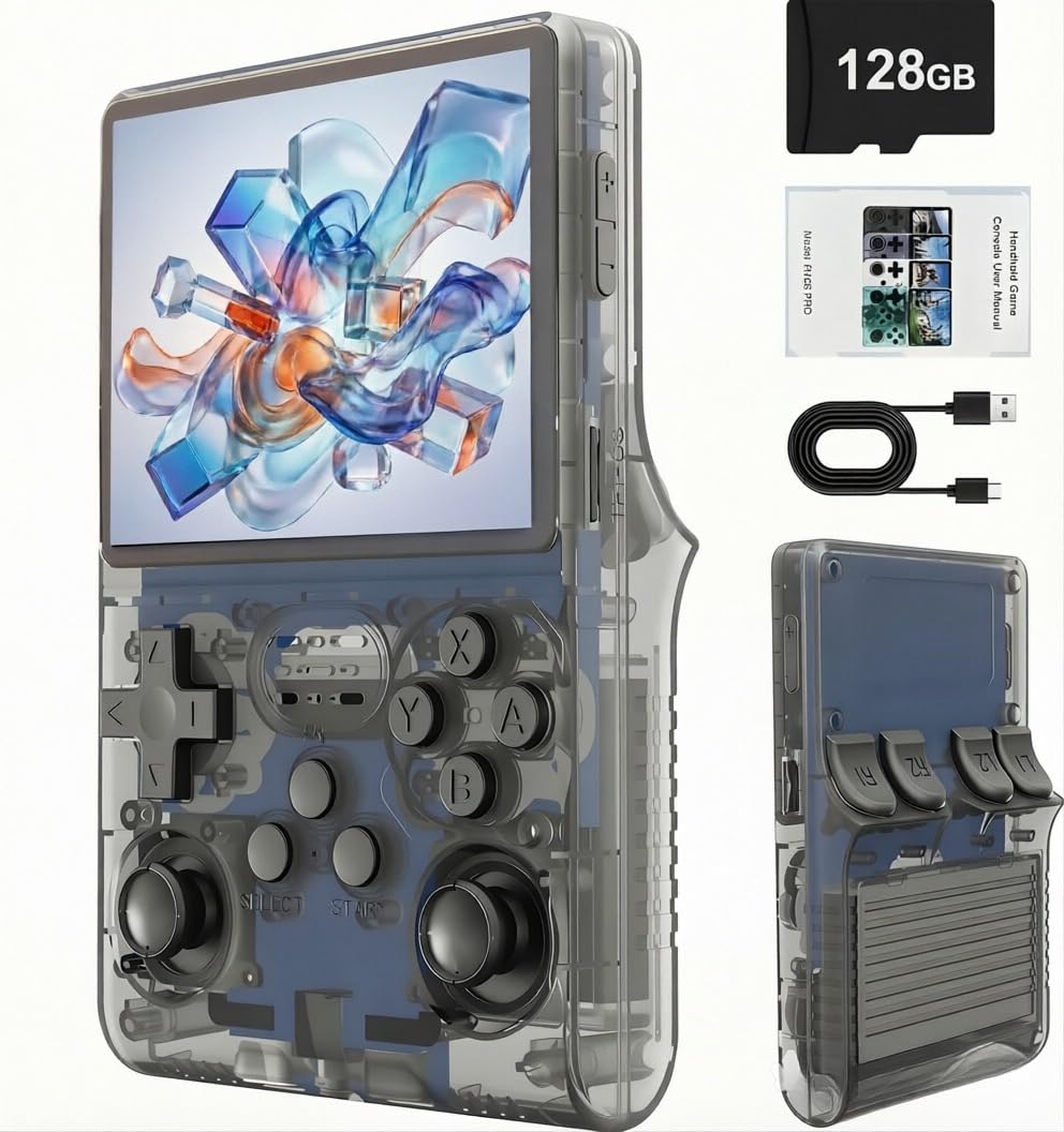 R40S-PRO Lecteur de jeu vidéo rétro portable, écran IPS de 3,5 pouces, carte TF de 128 Go, batterie rechargeable de 3800 mAh, prend en charge les jeux rétro multiformats