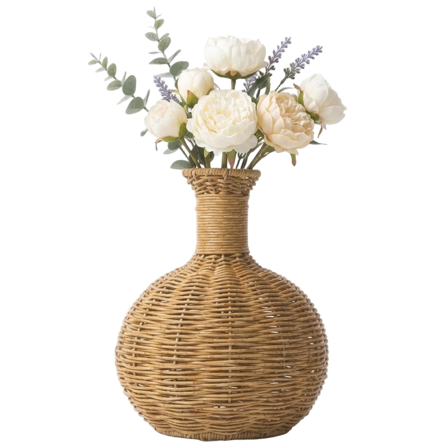 Qoidrfofse Small Rattan Vase, Rustic Decorative Woven Wicker Vases, Artisan Vase for Flowers with Natural Texture, Boho Decor for Table Shelf Living Room, 20x25 cm