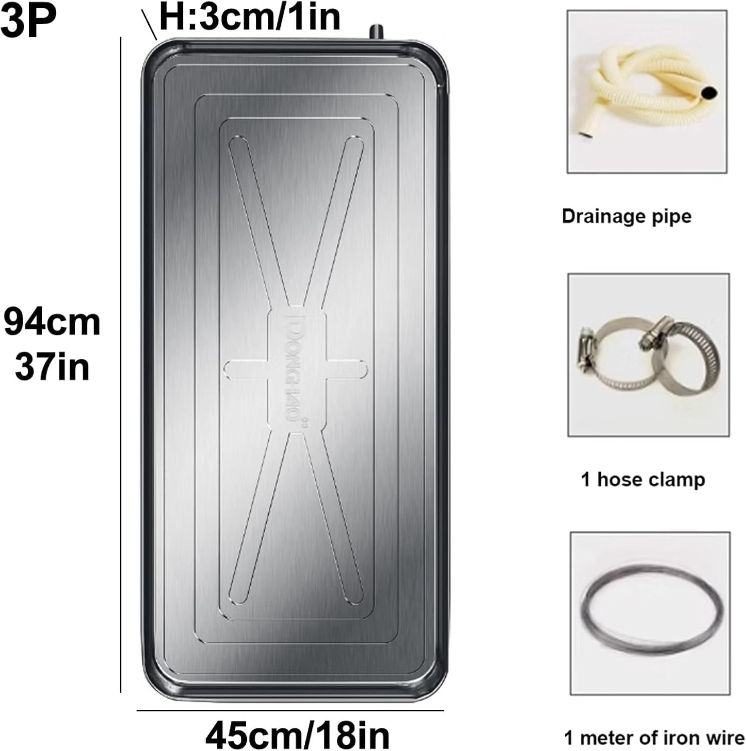 Stainless Steel Drip Pan with Drain Hole | Leak-Proof Condensate Tray for Window & Mini Split AC Units | Durable 3P External Use (37x18in)