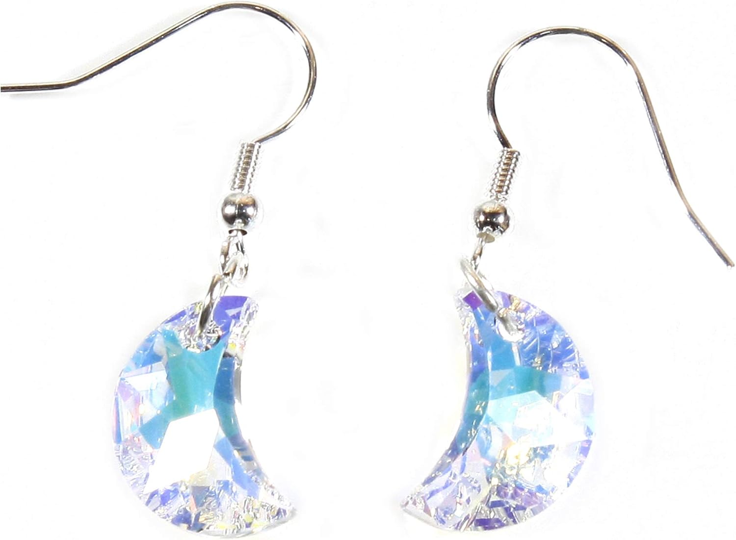 Clair de Lune, Crescent Moon with Lead Crystal Earrings, Dangle 1.5 Inches