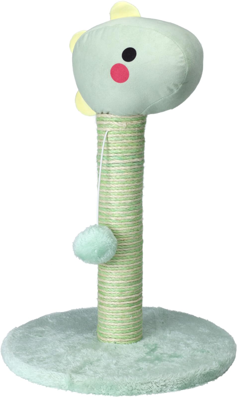 Cute Cat Scratching Post with Plush Toy Ball - Sturdy Sisal Wrapped Post for Kittens & Small Cats - Fun & Decorative Cat Activity Centre (Green Dinasaur)