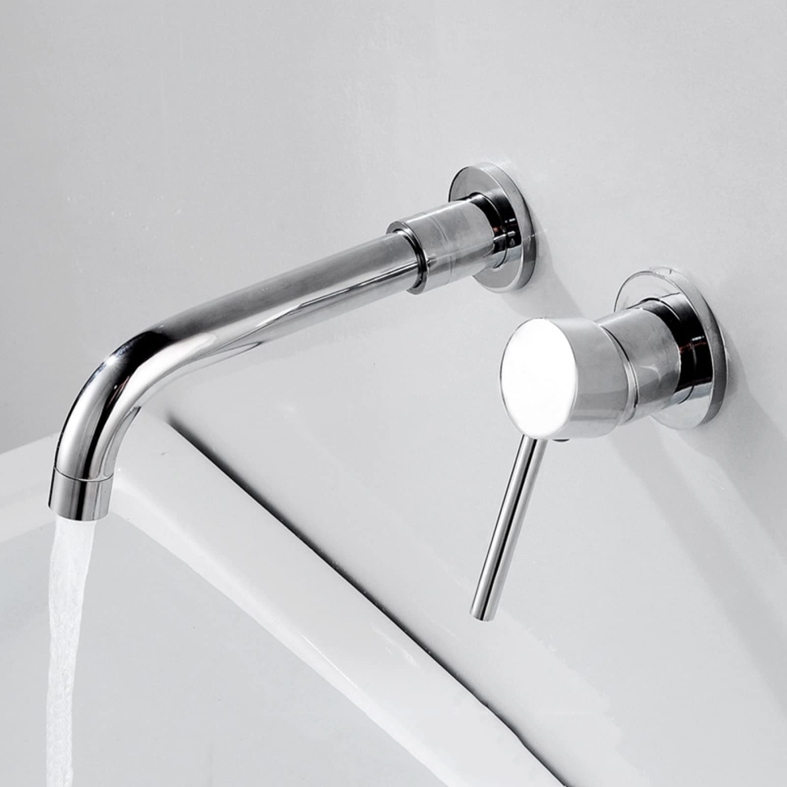 Robinet de lavabo mural encastrable chrome brillant mitigeur mono-commande orientable et durable