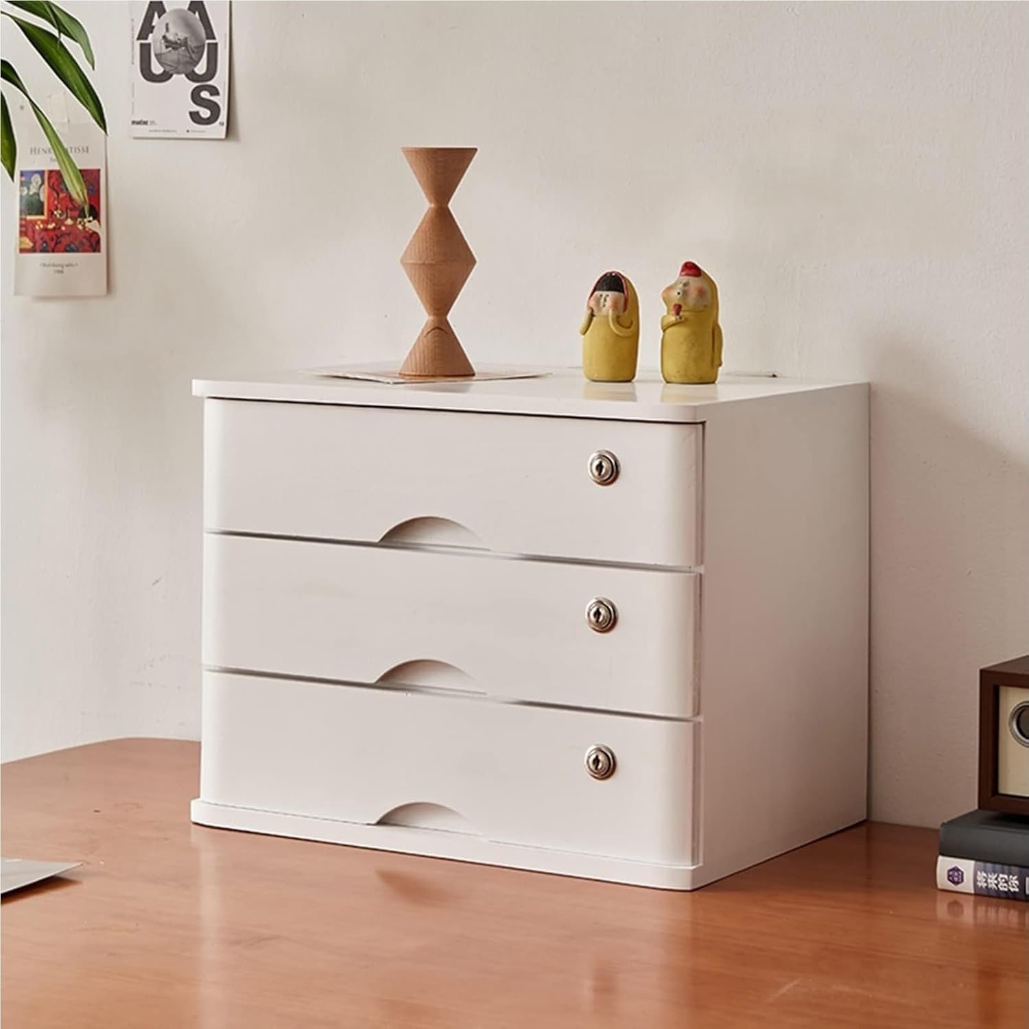 Schreibtisch-Bücherregal, Aktenschrank, Aufbewahrungsbox Aus Massivholz, Schreibtisch-Organizer Aus Holz Mit Schubladen, Abschließbares Bücherregal Auf Der Arbeitsplatte(A3,3 Layer)