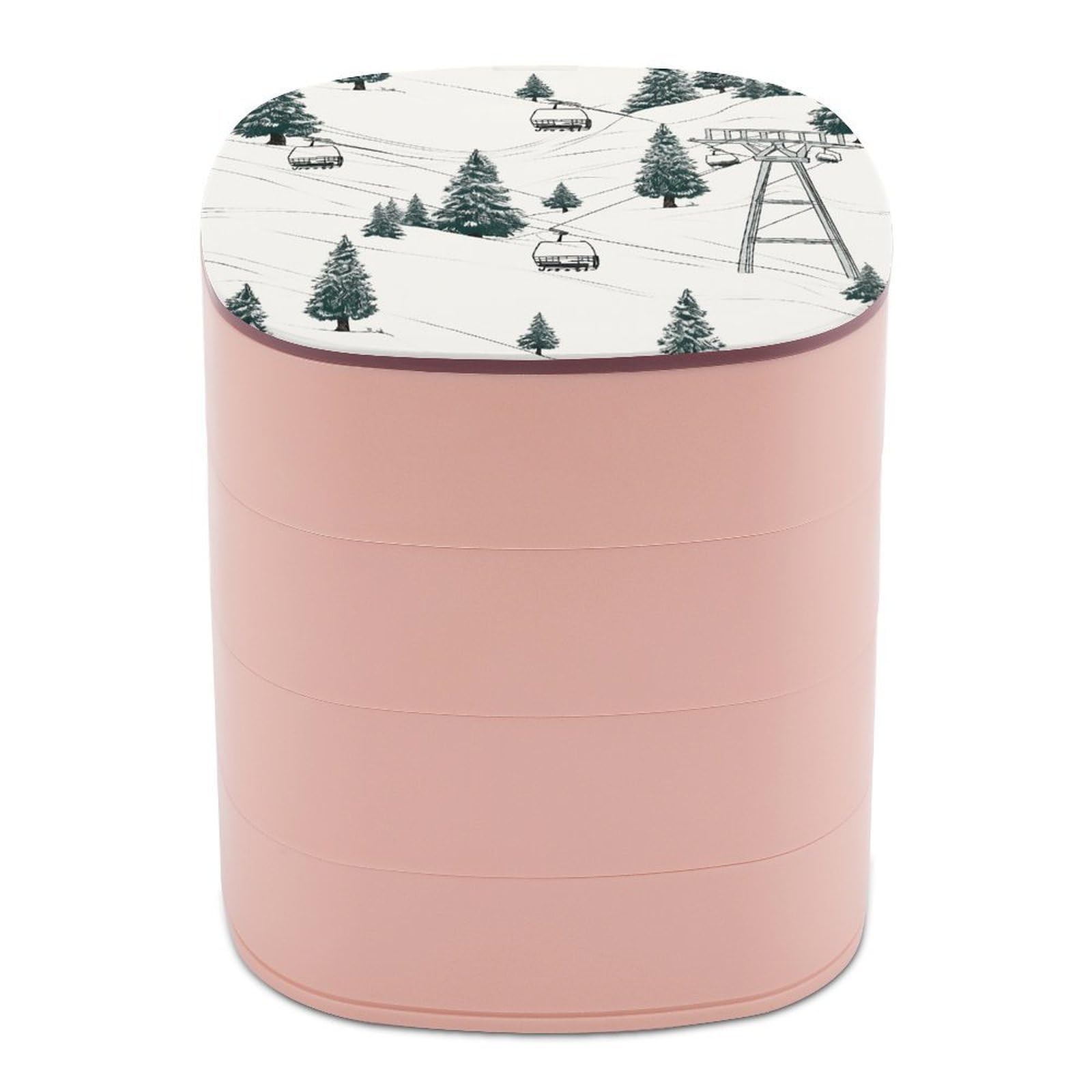 FekiLoot Ski Lift With Fir Tree Jewelry Box 4-Layers Rotatable Jewelry Organizer Storage Box with Mirror Cute Travel Jewelry Case Portable Earring Holder Organizer for Ring Necklace Bracelet