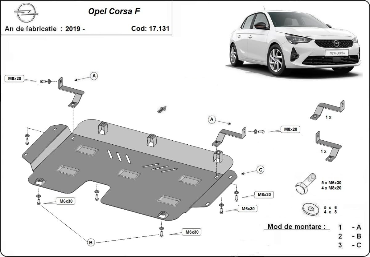 Protezione inferiore motore in metallo compatibile con Opel Corsa F (2019-2025)