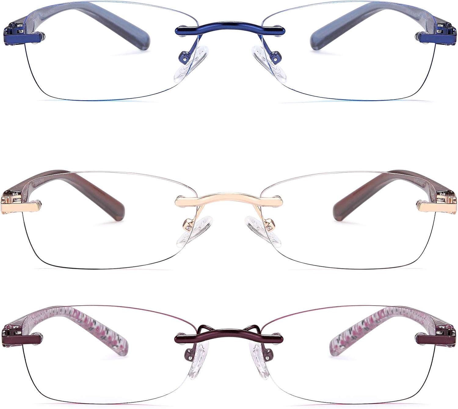 3-Pack Rimless Reading Glasses for Women, 1.5 Lightweight Computer Readers with Comfort Spring Hinge Eyeglasses: Clothing