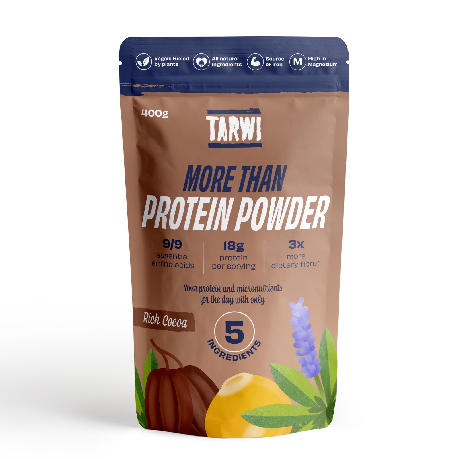 100% Natural Vegan Gut & Protein Blend + Lectin Free No Bloating + High in Prebiotic Fibre Gut Friendly Plant Based 400g Rich Cocoa 5 Ingredients No Artificial Flavourings 9 Essential Amino Acids