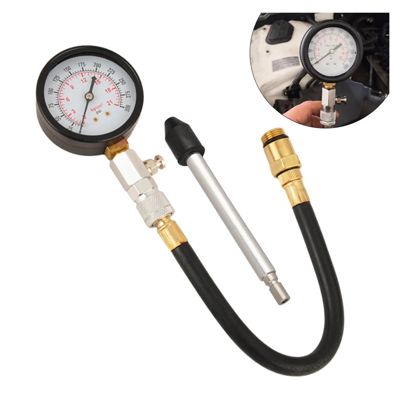 Tester Kompresji Silnika 3 Szt. 8 Manometr W Cylindrze Benzynowego 0-300PSI Zestaw Komory Do Badania Precyzyjne Monitorowanie(3PCS)