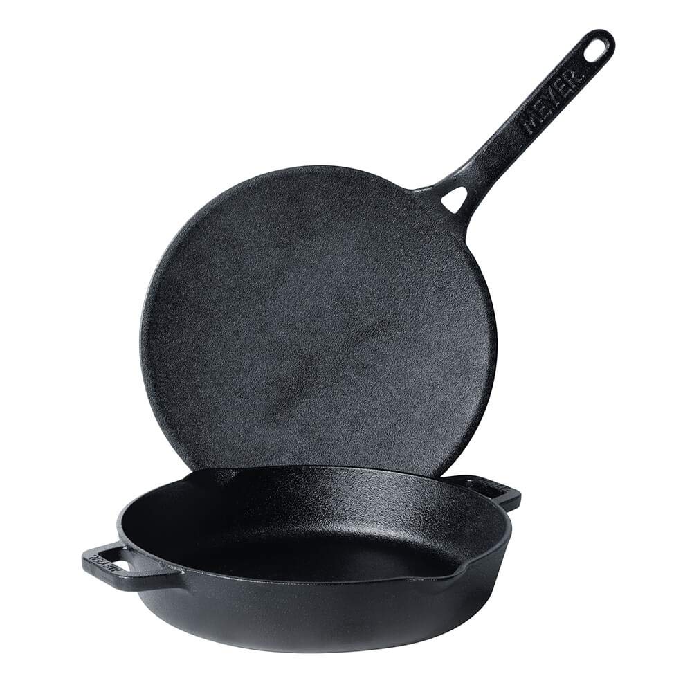 Pre-Seasoned Cast Iron Tawa 2 Piece Cookware Set - 26cm Roti Tawa + 24cm Skillet | Cast Iron Utensils for Cooking | Cast Iron Cookware Combo Offer for Kitchen | Iron Pan, Black