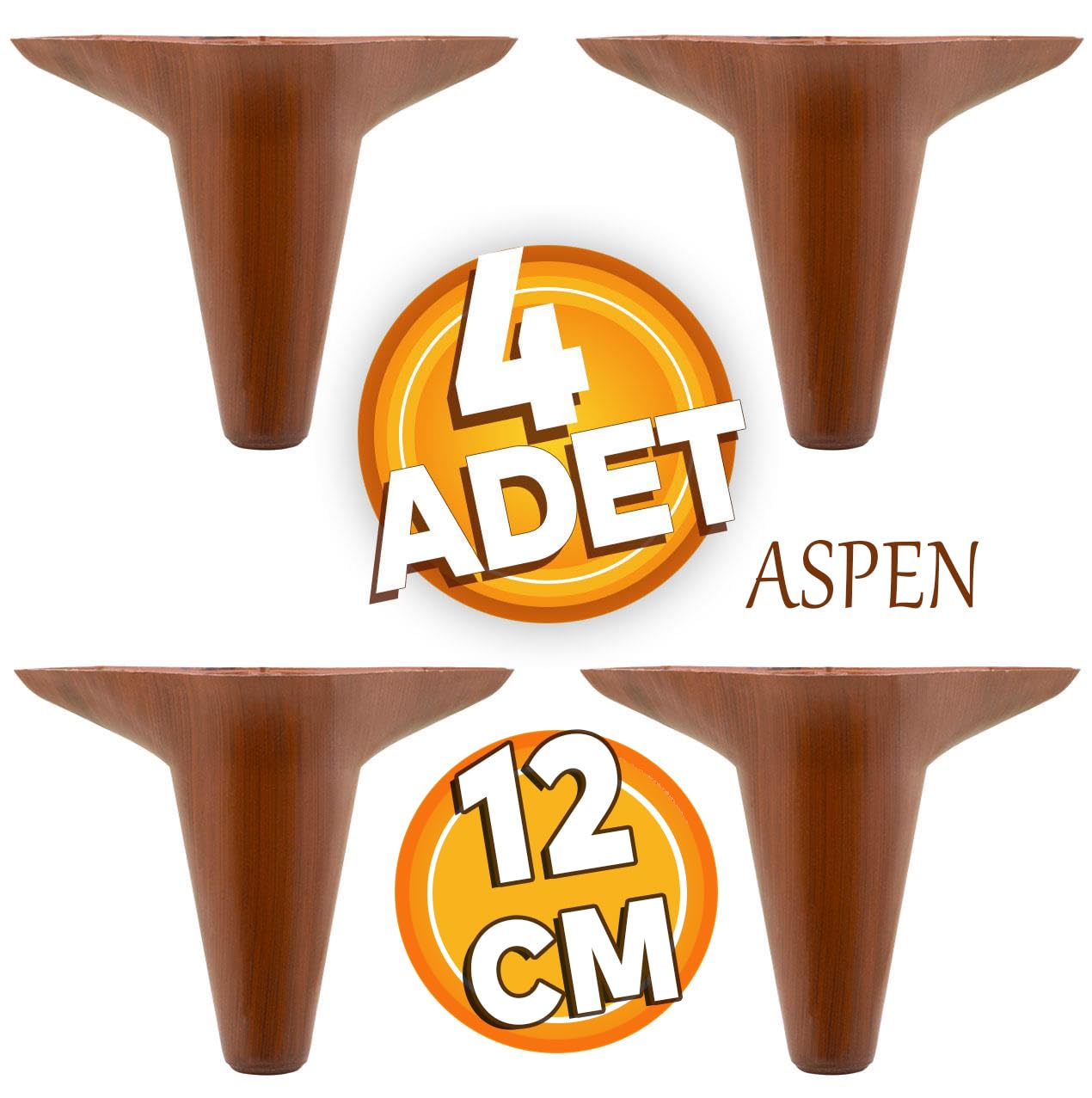 Badem10 Nobel Mobilya Kanepe Sehpa Puf Koltuk Ayağı Kahverengi Baza Ayak 12 cm (4 ADET)