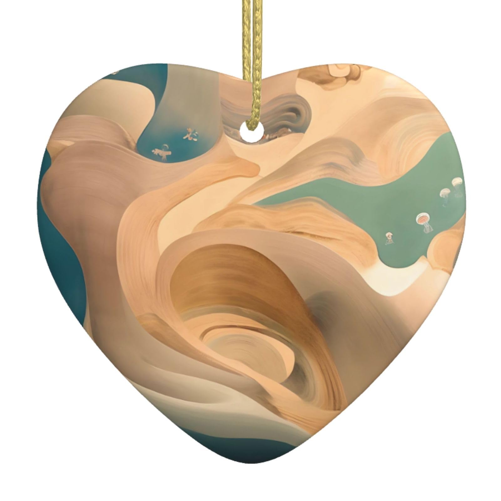 Dunhuang Mystery Ceramic Christmas Heart Pendant with Silk Thread, Christmas Tree Home Decoration