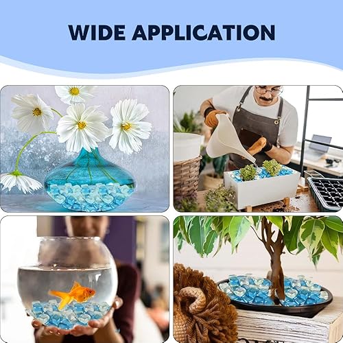 Miniatura 5 de LUEYAO Cuentas de vidrio de mármoles planas, cuadradas, color azul claro y transparente, para rellenos de jarrones, piedra de colores mixtos para