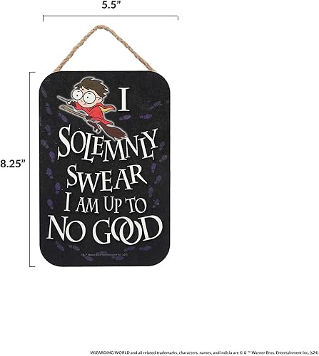 B0984TSZ24_image_6 Letrero colgante de Harry Potter con texto en inglés "I Solemnly Swear I Am Up To No Good - Decoración de pared para dormitorio o sala de juegos