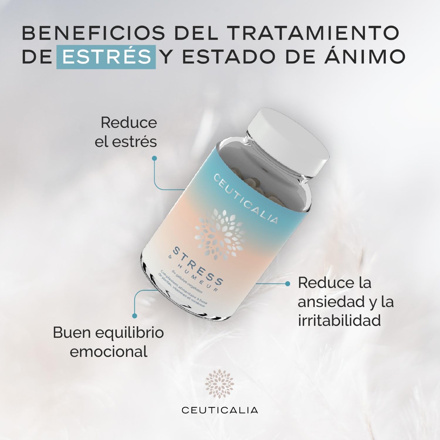 Complemento Alimenticio Antiestrés y Buen Humor - Estrés, Ansiedad, Bienestar, Relajante - Para Adultos - Magnesio, Vitamina B6, Azafrán, Rodiola, Espino Blanco - 180 Cápsulas, 90 Días