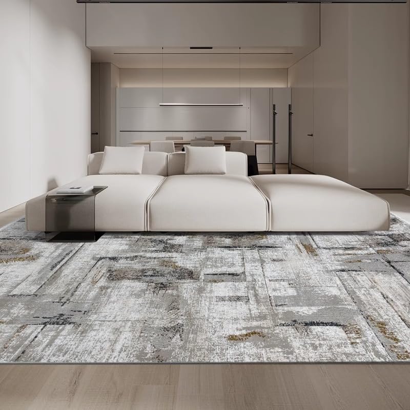 Tapis antidérapant et lavable carré moderne gris et café salon