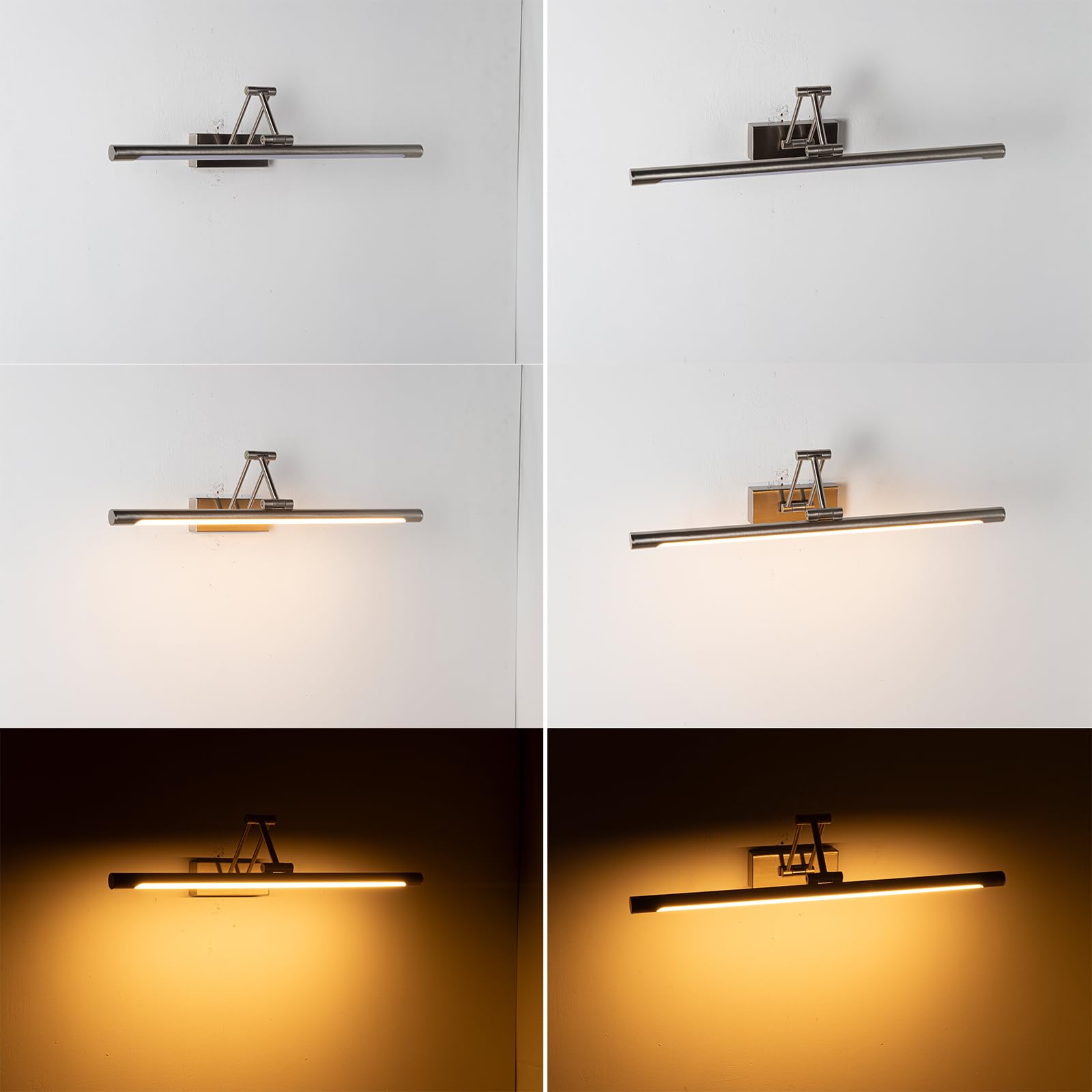 Alpinaluz Aplique LED para Cuadros 60 cm 12W en Aluminio Color Níquel con Brazo Doble Articulado Orientable en 3 Ejes, Luz Cálida 2800K, Diseño Moderno Elegante para Iluminación Interior en Estudio