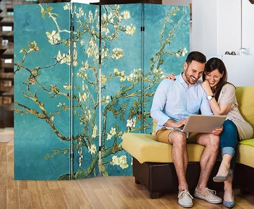 TOA 4 Panels Privacy Screen Room Divider Partition with Vincent Van Gogh Almond Blossom Canvas, Water Resistant for Living Room, Bathroom, Home Office or College Dorm, Wood Frame - Thumbnail 5