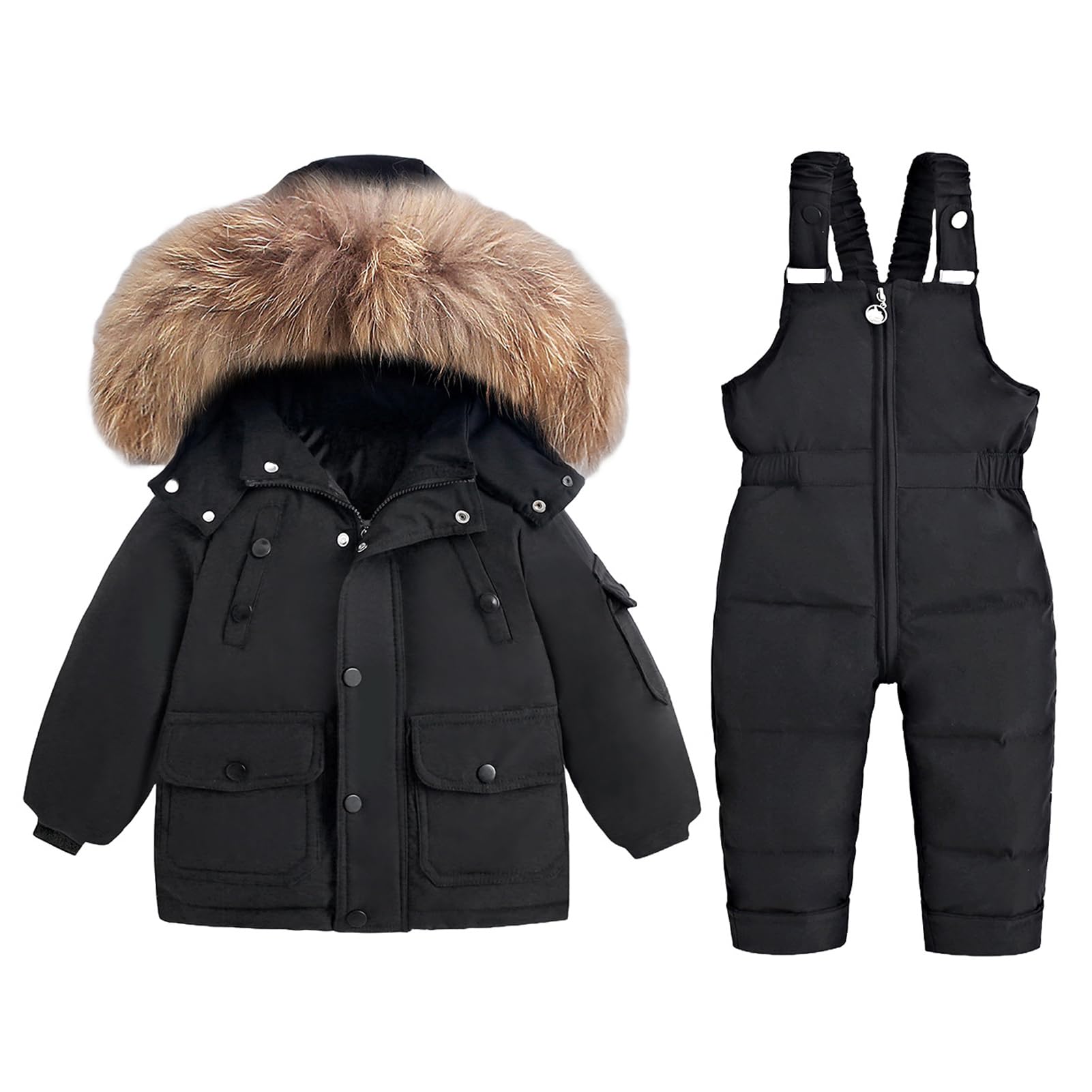 BRONG Enfant Combinaison de Neige Hiver Bébé Doudounevestes Manteau avec Capuche Amovible Neige Pantalon Étanche Filles Garçons Combinaison de Ski Ensemble