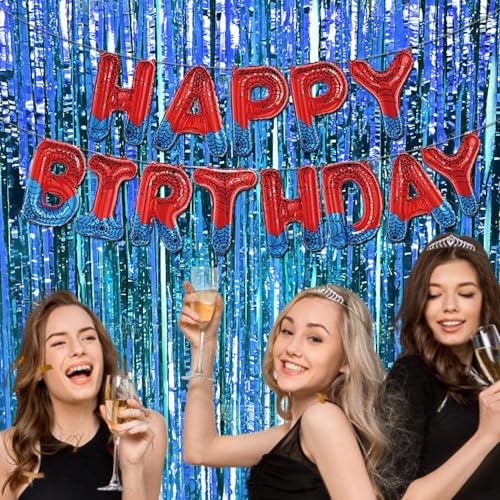 Image of Spider Theme Happy Birthday Letter Balloons Banner, Red and Blue, Party Decoration