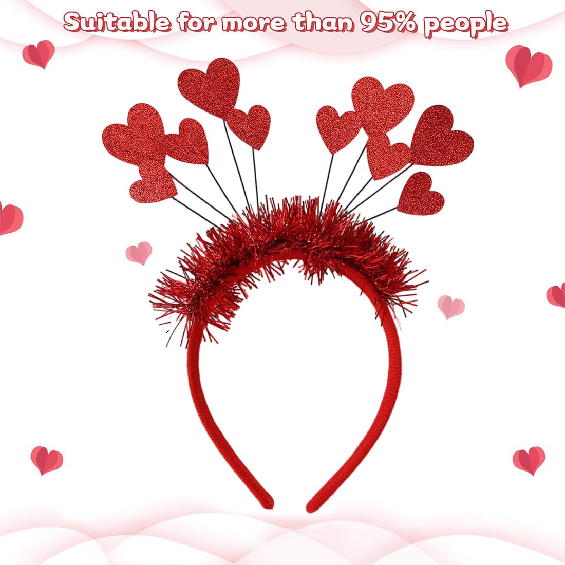 BAUCH Cerchietto con Cuore Rosso Paillettes per San Valentino, Accessorio Capelli per Donna e Ragazza, Ideale per Matrimoni e Feste