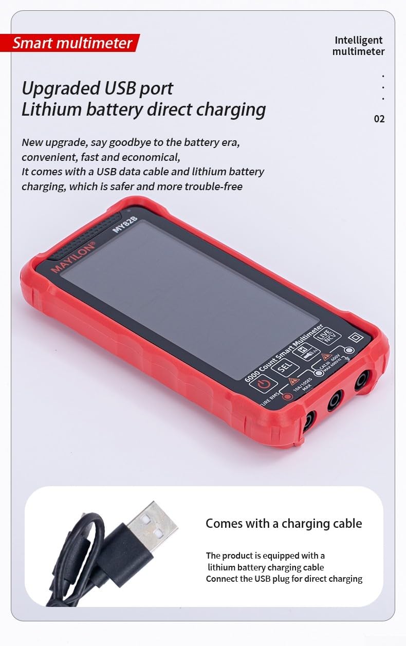 Multimetro intelligente ricaricabile 6000 conteggi per True RMS Touch Screen NCV Live Detector Tester di corrente di tensione per la casa fai da te 156x81mm