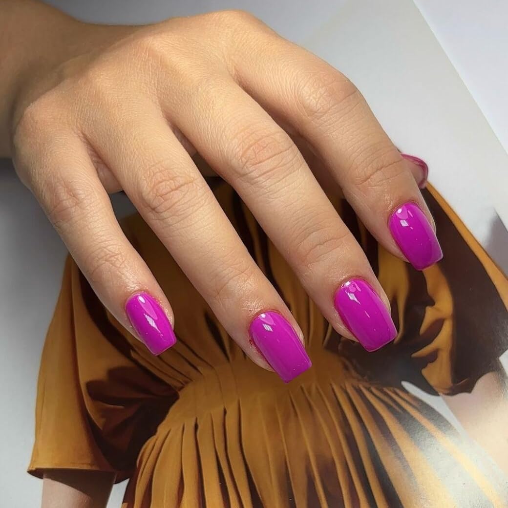 KQueenest Acrylic Press on Nails Short Medium Square, Berry False Nails Short Coffin - Image 2