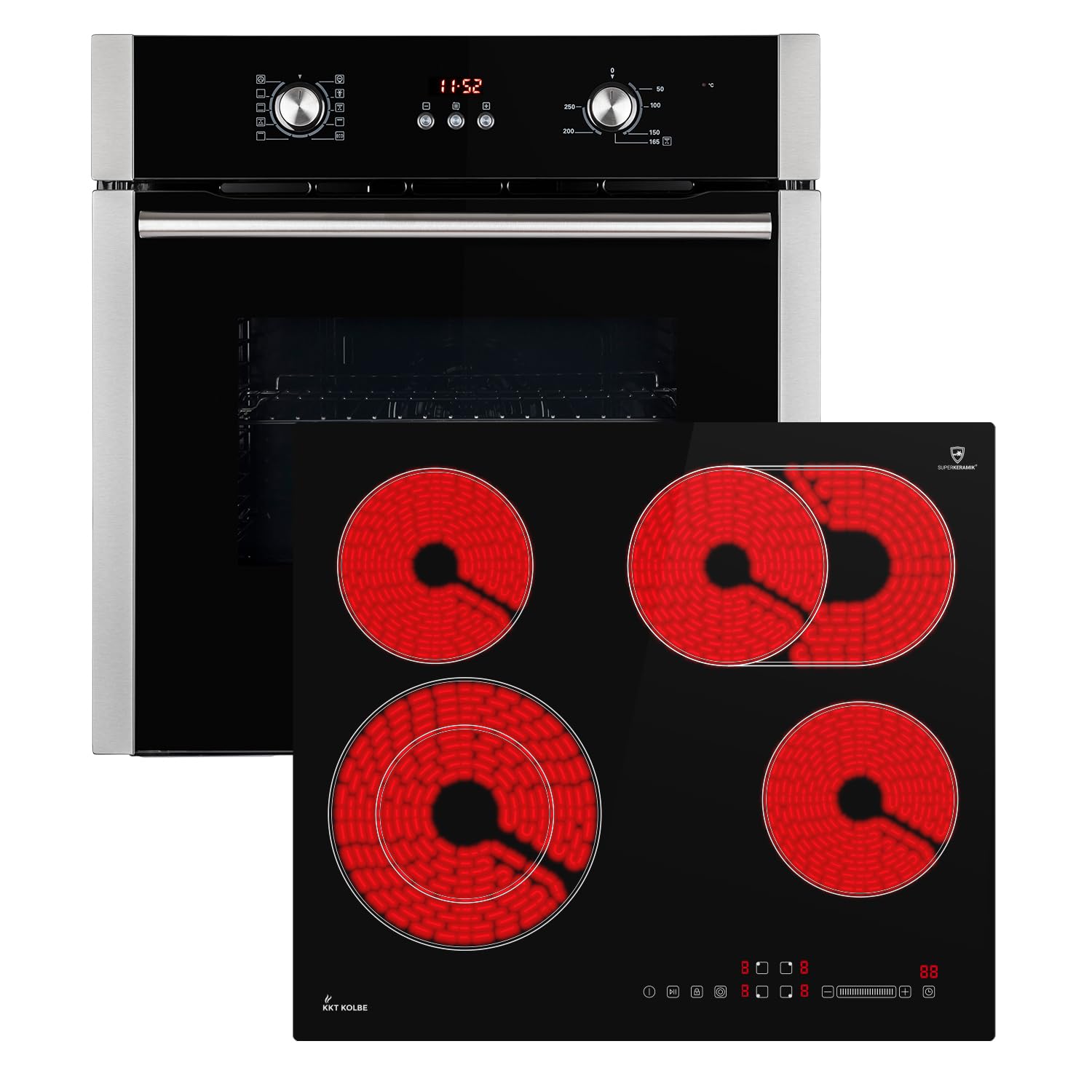 KKT KOLBE Juego de cocina | 60cm Horno electrico empotrable BO8805SS | 59cm Placa vitrocermica CH5901RL | Parrilla | Aire caliente | Temporizador automático | SET8805CH59RL